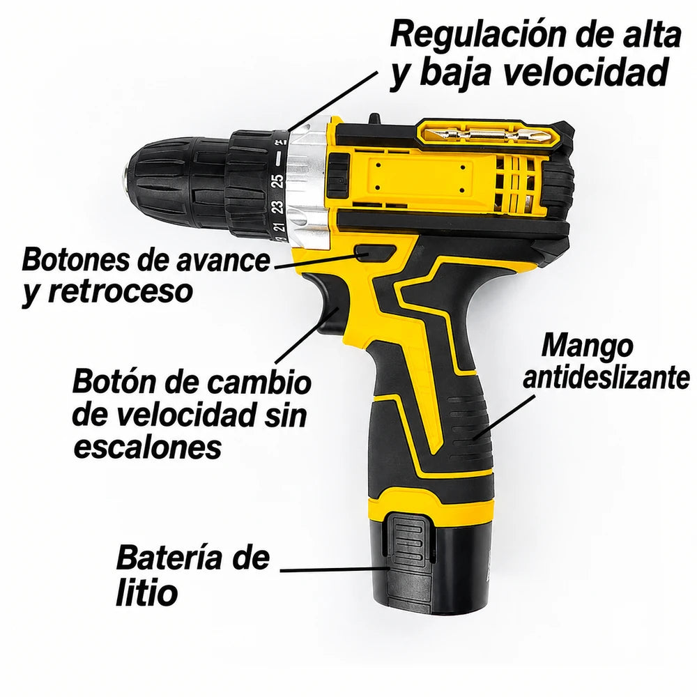 Taladro Inalámbrico + Juego de Herramientas 46 Piezas