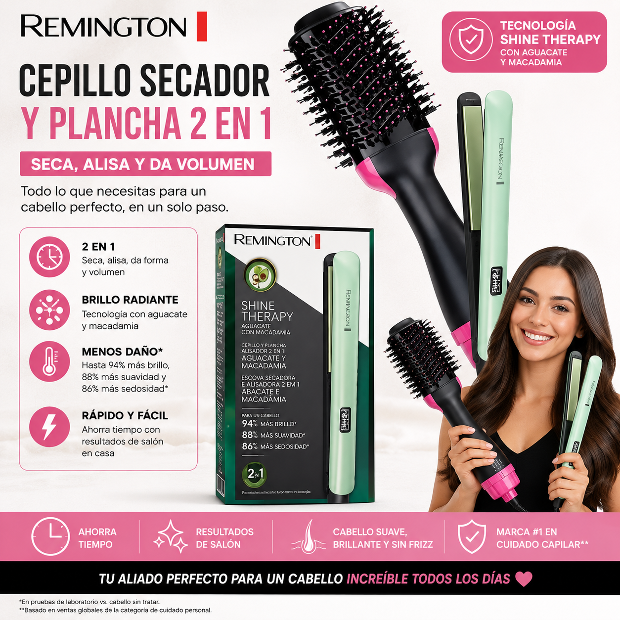 Combo Cepillo secador + Plancha Remington Aguacate
