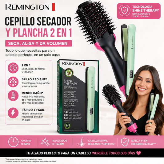 Combo Cepillo secador + Plancha Remington Aguacate