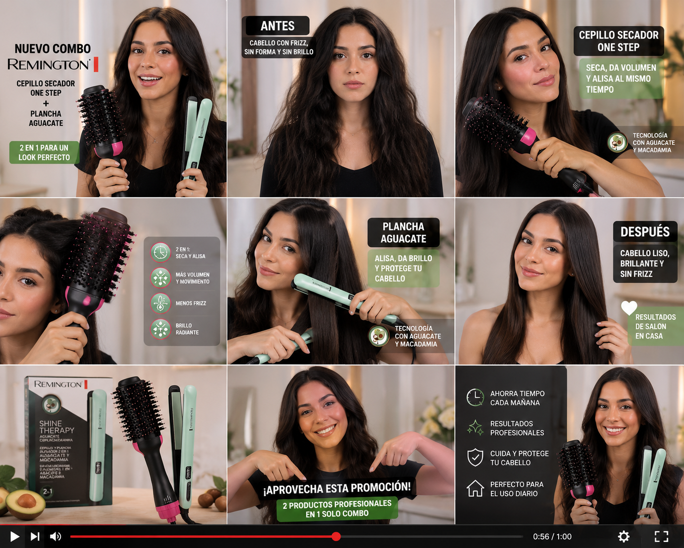 Combo Cepillo secador + Plancha Remington Aguacate