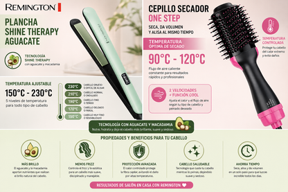 Combo Cepillo secador + Plancha Remington Aguacate